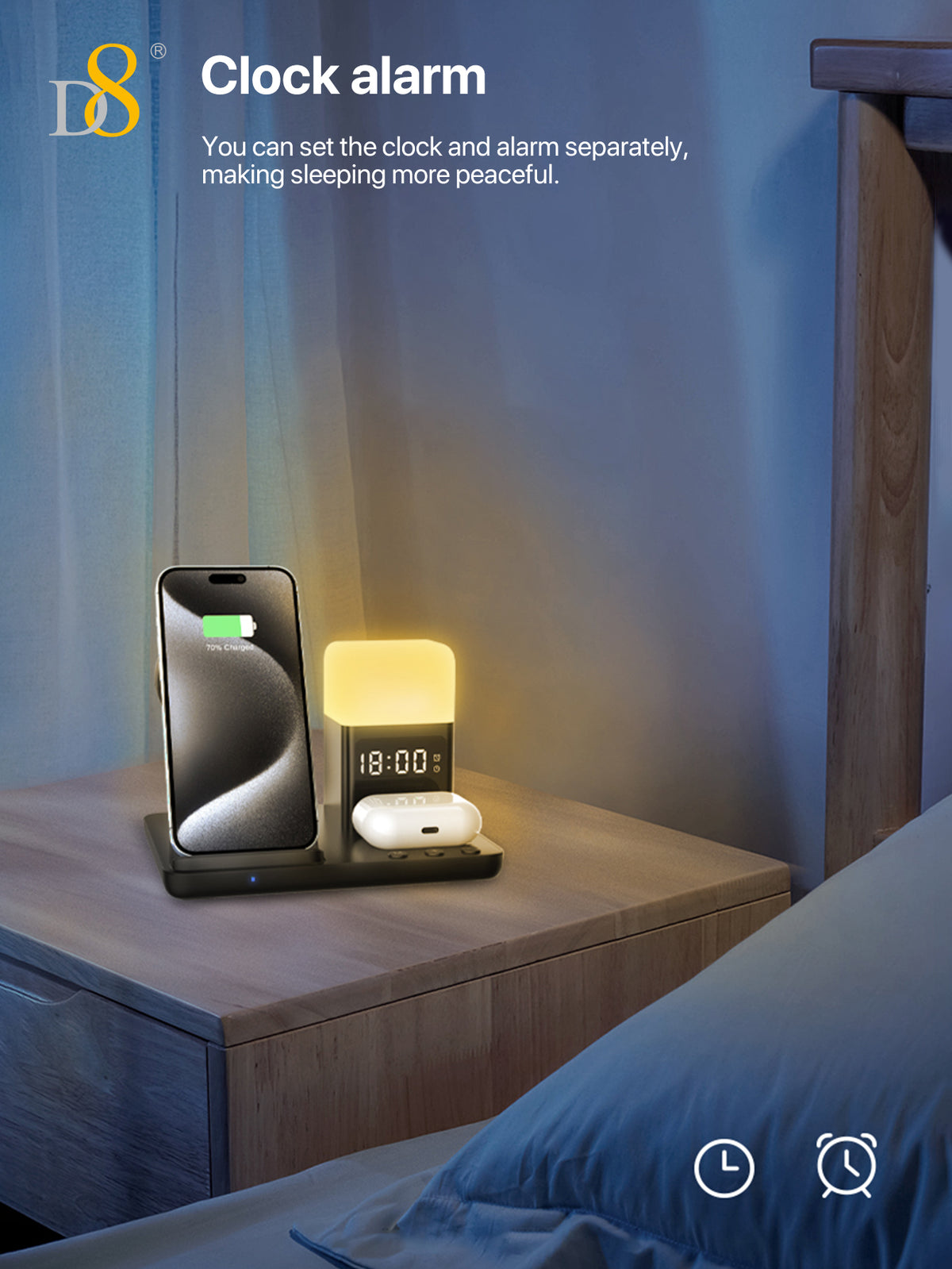 D8 3-in-1 Wireless Charging Station – Fast Charger for iPhone, Apple Watch, AirPods