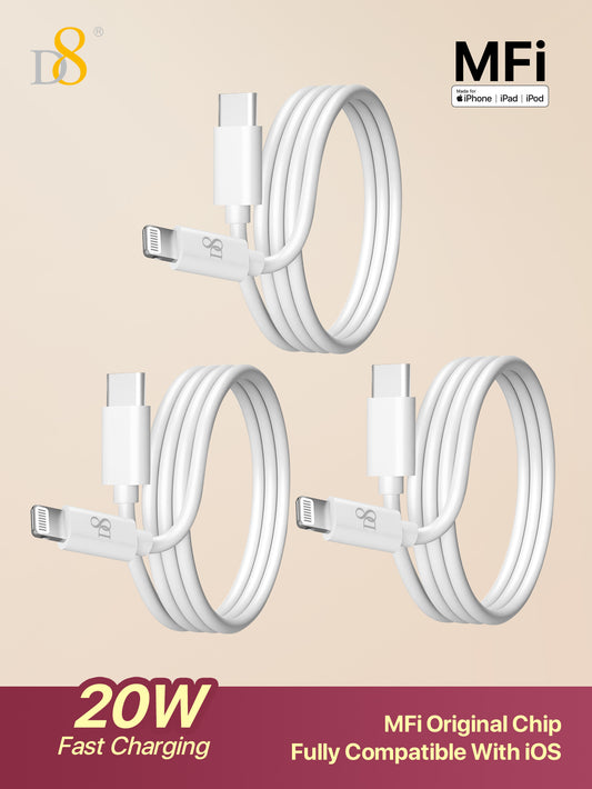 Dynamic8 3-Pack Apple MFi Certified USB-C to Lightning Cable - 20W PD Fast Charge