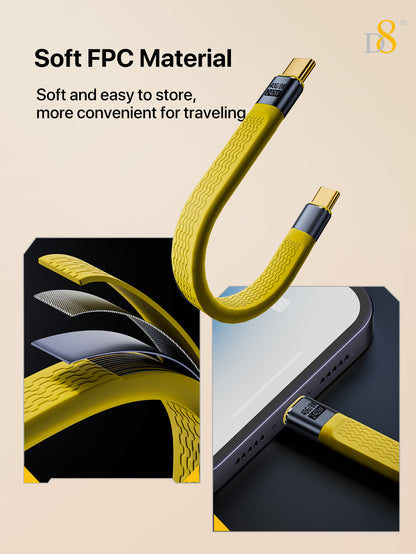 D8 USB4 Type-C Flat Cable – 240W Fast Charge, 40Gbps Data, 8K Video, 13cm
