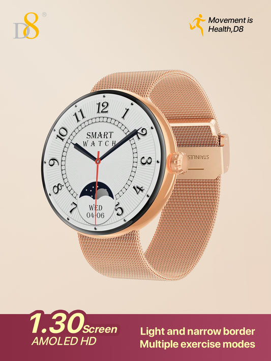 Dynamic8 Smart Watch – Waterproof Fitness Tracker, Bluetooth Calls, 100+ Sports Modes (Gold)