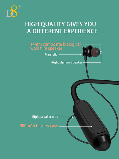D8 Neckband Wireless Headphones – 100H Bluetooth, Waterproof, Mic