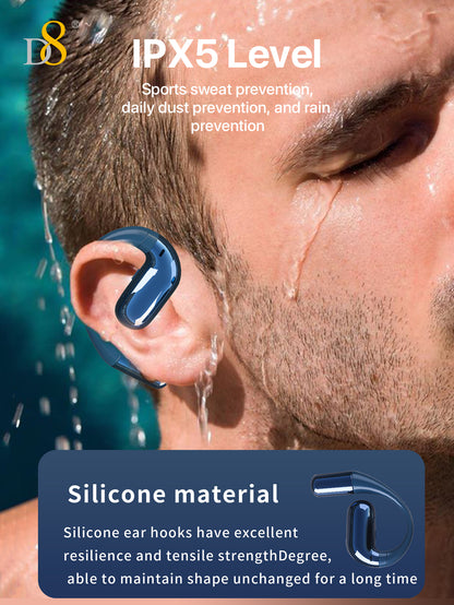 D8 Open-Ear Wireless Earbuds – Bass Boost, 7H Battery, IPX5 Waterproof, Gaming Ready