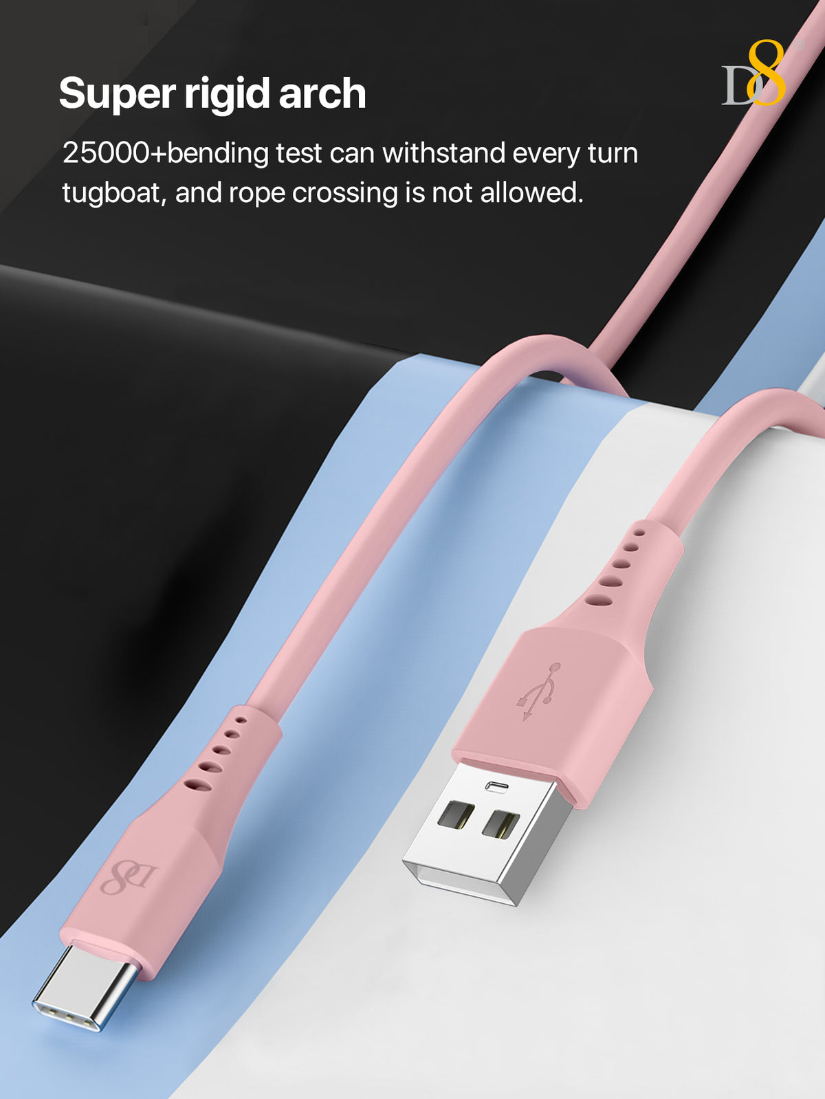 D8 USB-C Charging Cable – 3A Fast Charge, 3.3ft Soft Silicone, USB-A to Type-C