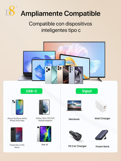 D8 USB4 Type-C Flat Cable – 240W Fast Charge, 40Gbps Data, 8K Video, 13cm