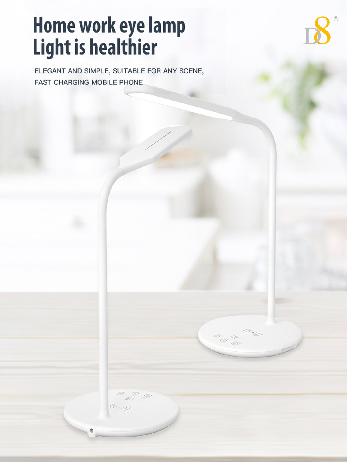 Wireless Charging LED Desk Lamp - Touch Dimmable, 15W Output