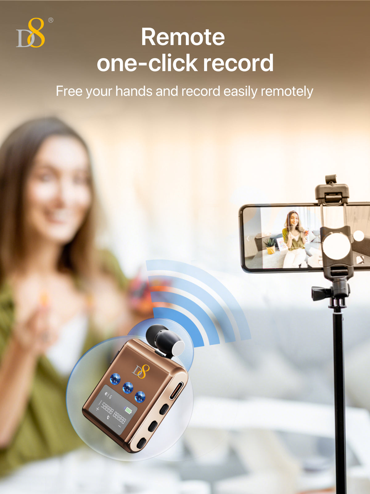 D8 Retractable Wireless Headset – 20H Talk Time, Noise-Canceling Mic, Clip-On for Driving & Workouts