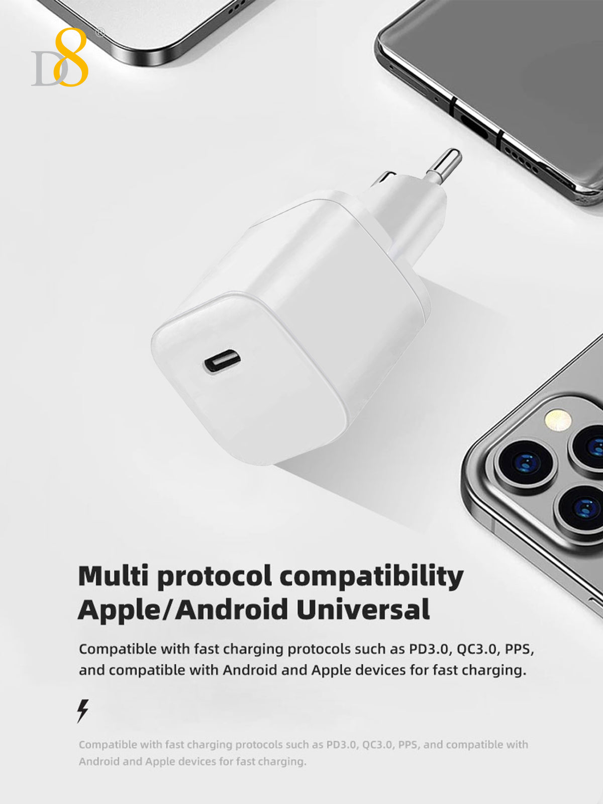 D8 33W USB-C Wall Charger – Fast Charging for iPhone & MacBook