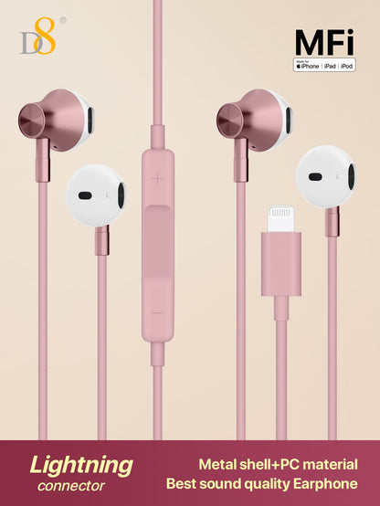 D8 Wired In-Ear Headphones Lightning Connector Sound Isolating MFi Certified