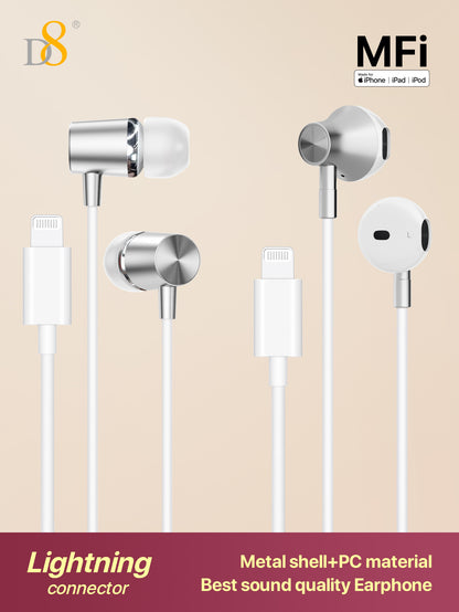 D8 MFi Certified Lightning Earbuds (2-Pack) – With Mic & Controller for iPhone