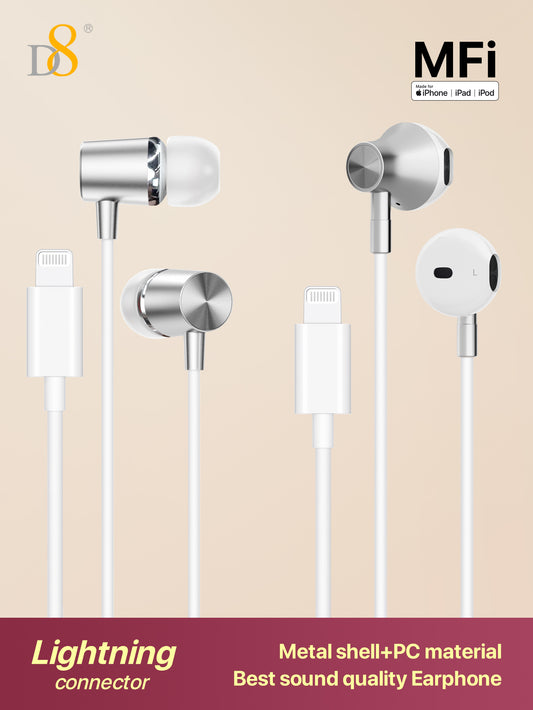 D8 MFi Certified Lightning Earbuds (2-Pack) – With Mic & Controller for iPhone
