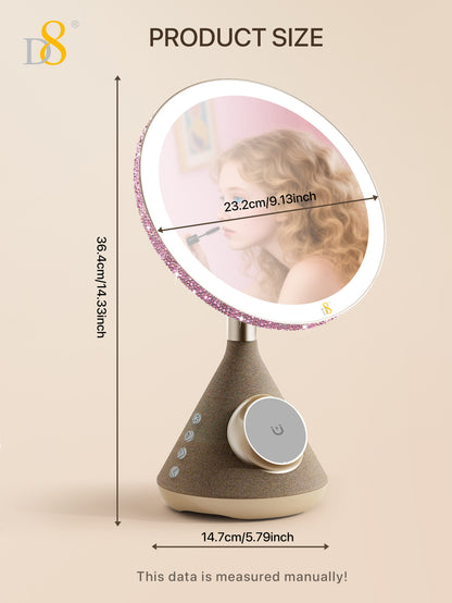 D8 Magnetic Vanity Mirror – 15W Wireless Charger, LED Light, Bluetooth Speaker for iPhone