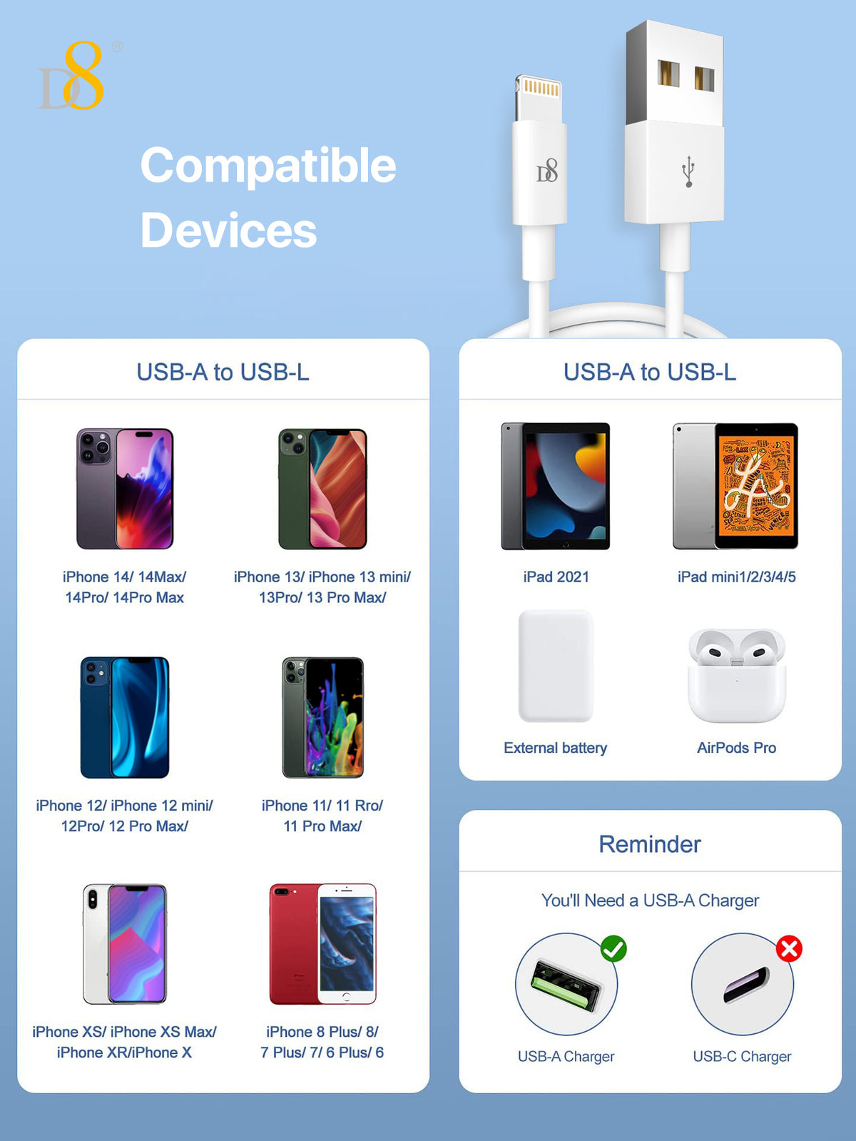 D8 MFi Lightning Power & Sync Cable