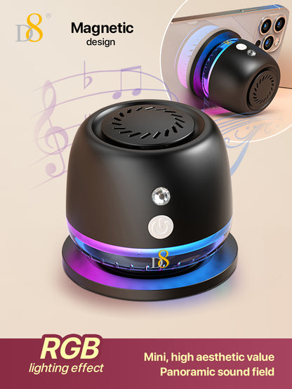 D8 Magnetic Bluetooth Speaker – 10H Playtime, RGB Light, Foldable Phone Stand