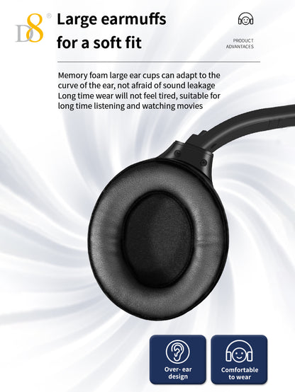 D8 Wireless Over-Ear Headphones – Deep Bass, Mic, 3.5mm & SD Slot