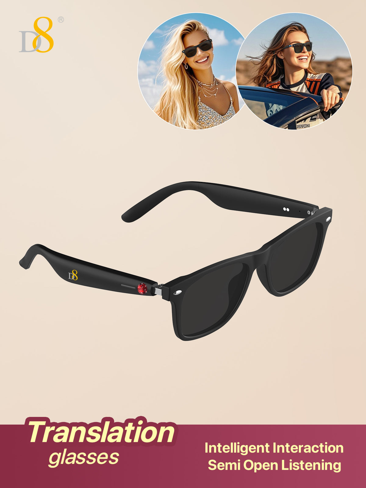 D8 Smart Bluetooth Glasses UV400 Voice Control