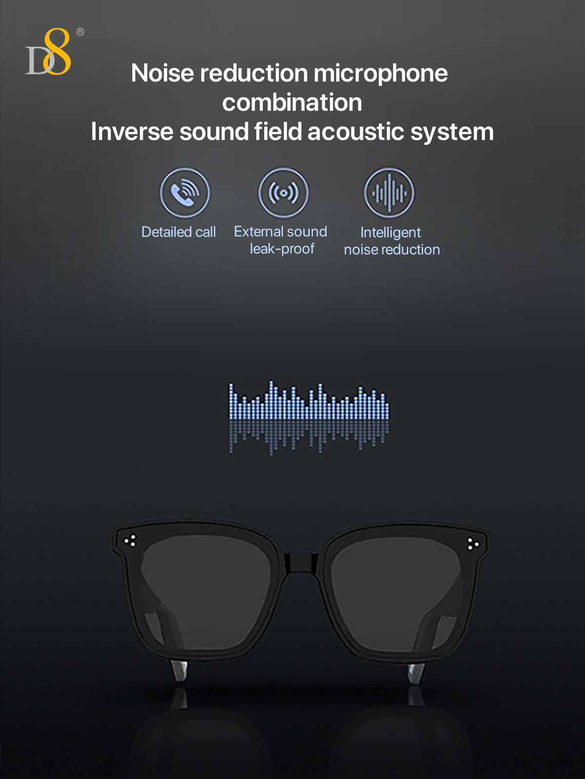 D8 hand-applied diamonds Smart Wireless Glasses,(Music&Call) for Smart Devices ，for Men&Women，Connect Mobile Phones & Tablets，When you Cycling,play gaming,enjoy music or call, Holiday Gift Valentine's Day Gift Christmas Gifts,Must-Haves For Autumn