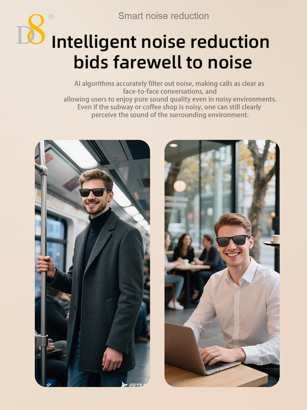 D8 Smart Bluetooth Glasses UV400 Voice Control