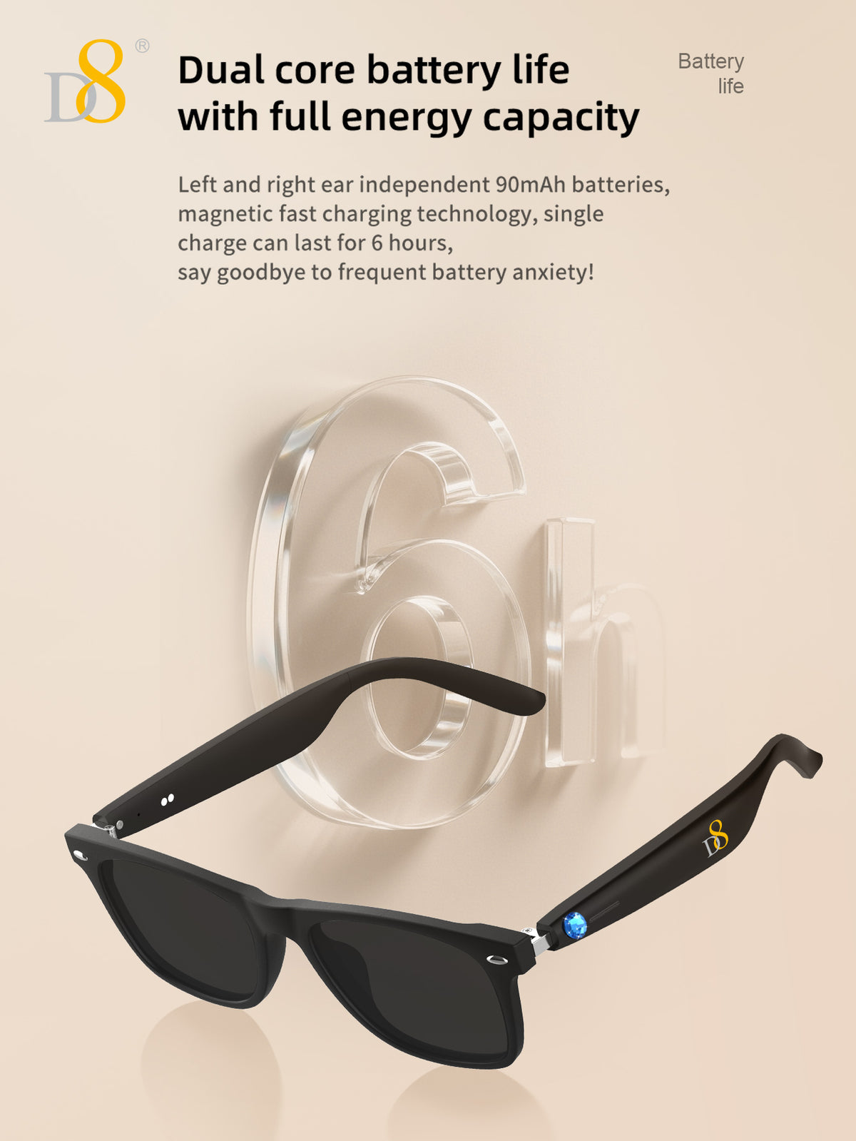 D8 Smart Bluetooth Glasses UV400 Voice Control