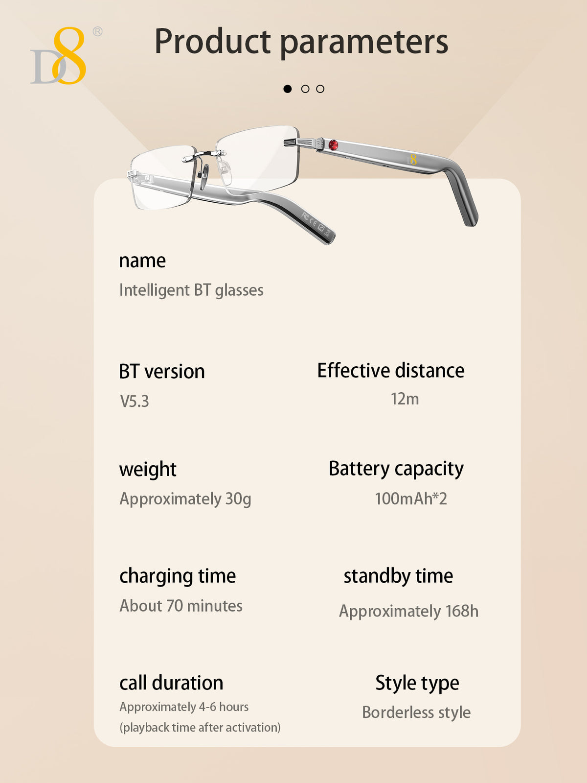 D8 Smart Bluetooth Glasses – Women’s Photochromic Blue Light Office Reading Glasses
