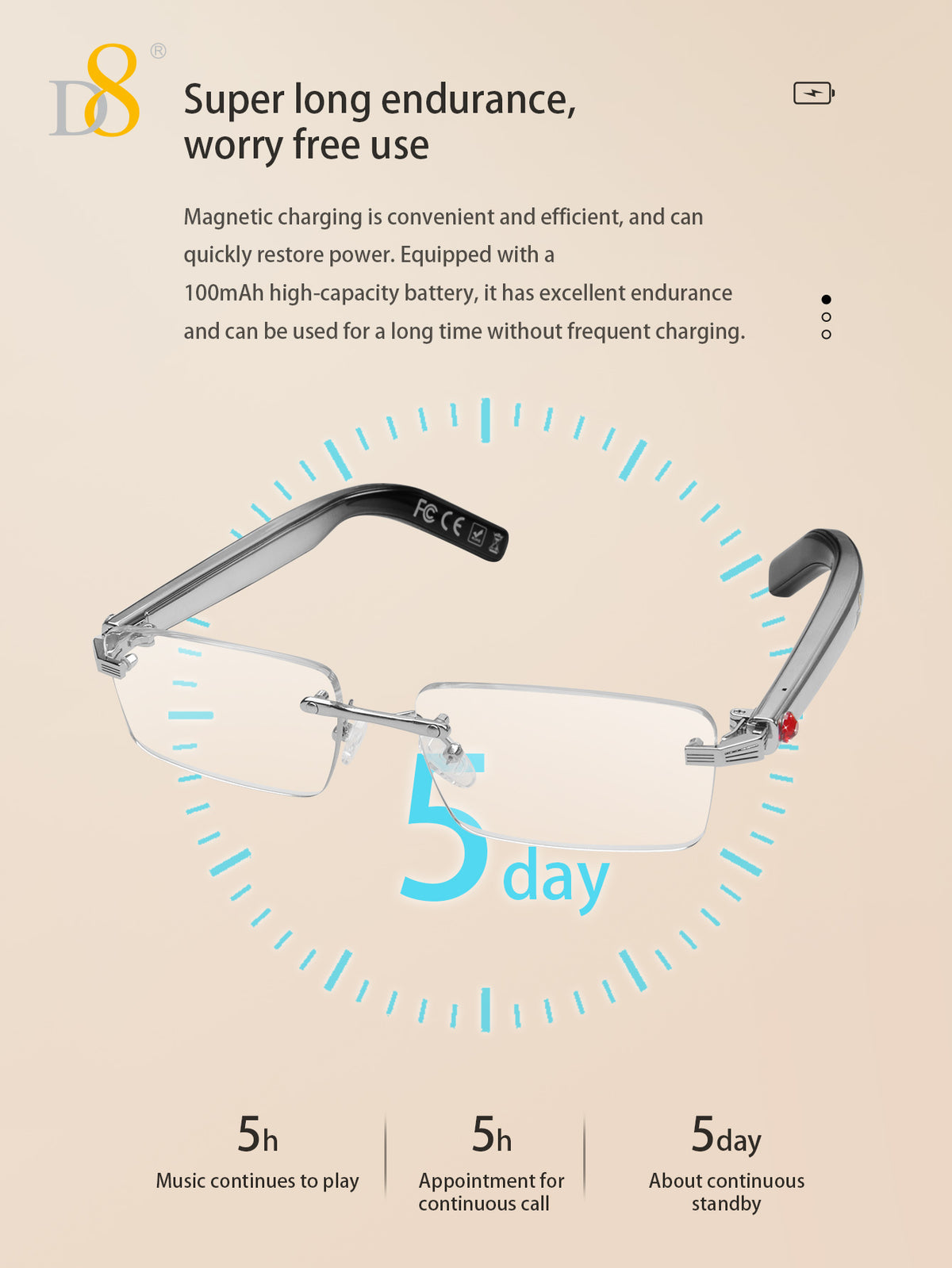 D8 Smart Bluetooth Glasses – Women’s Photochromic Blue Light Office Reading Glasses