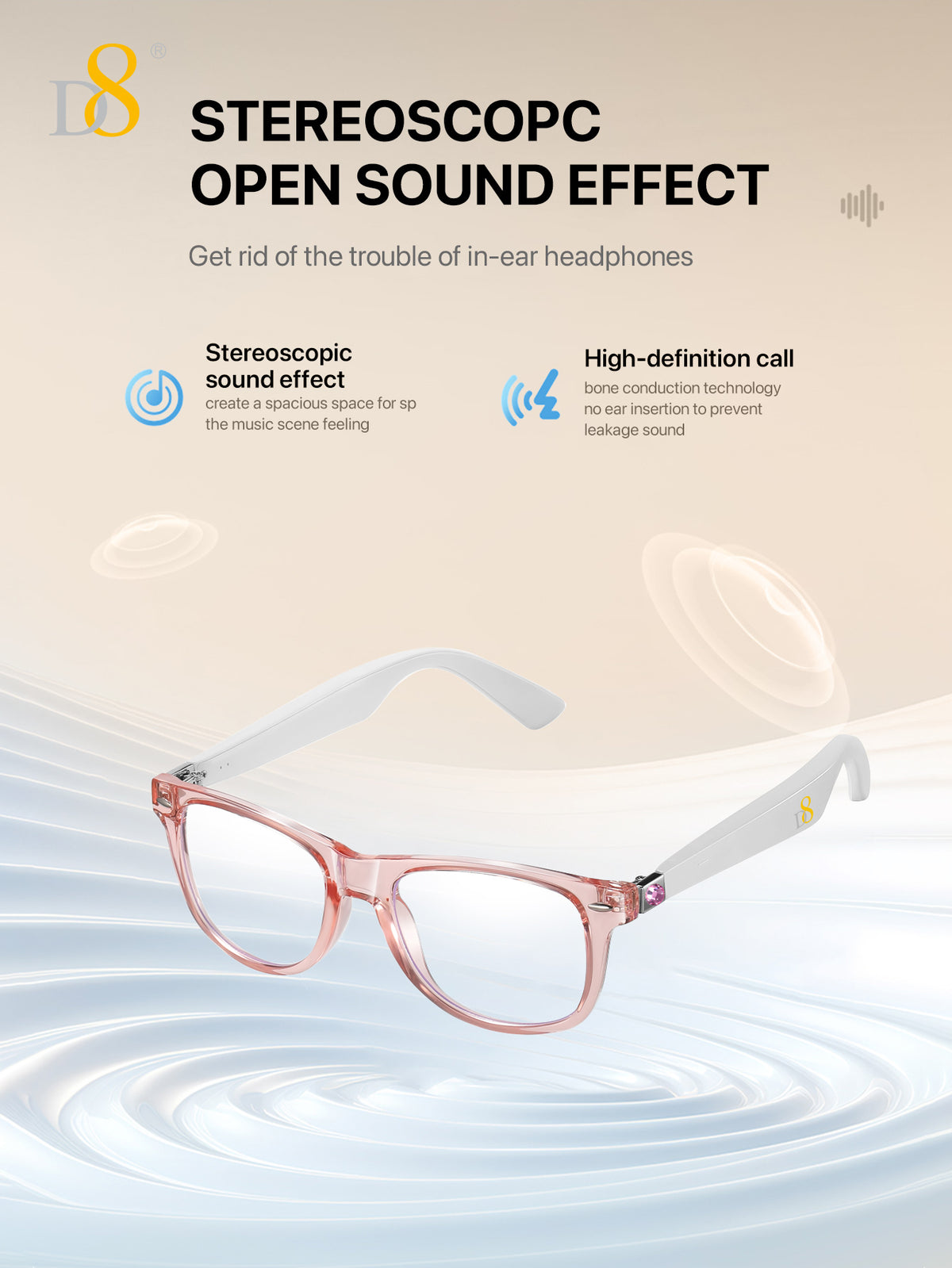 D8 Women’s Smart Bluetooth Glasses – Photochromic Blue Light UV Protection