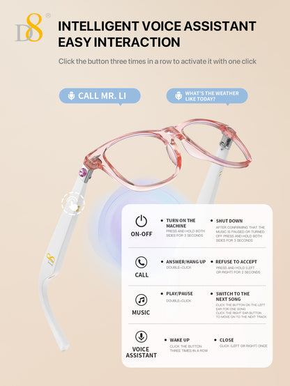 D8 Women’s Smart Bluetooth Glasses – Photochromic Blue Light UV Protection
