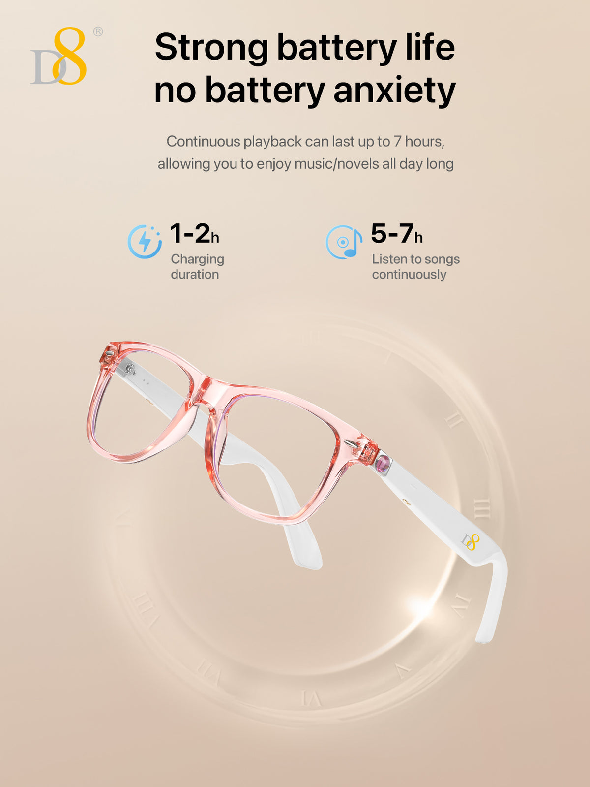 D8 Women’s Smart Bluetooth Glasses – Photochromic Blue Light UV Protection