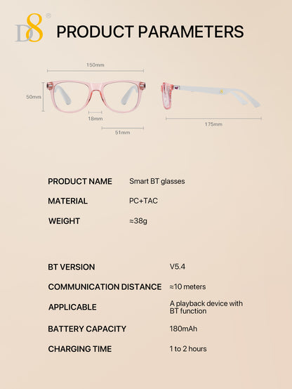 D8 Women’s Smart Bluetooth Glasses – Photochromic Blue Light UV Protection