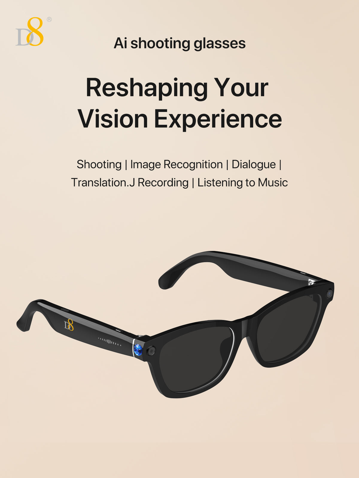 D8 AI Translation Smart Glasses – 110 Languages, UV Audio, Business Travel Edition