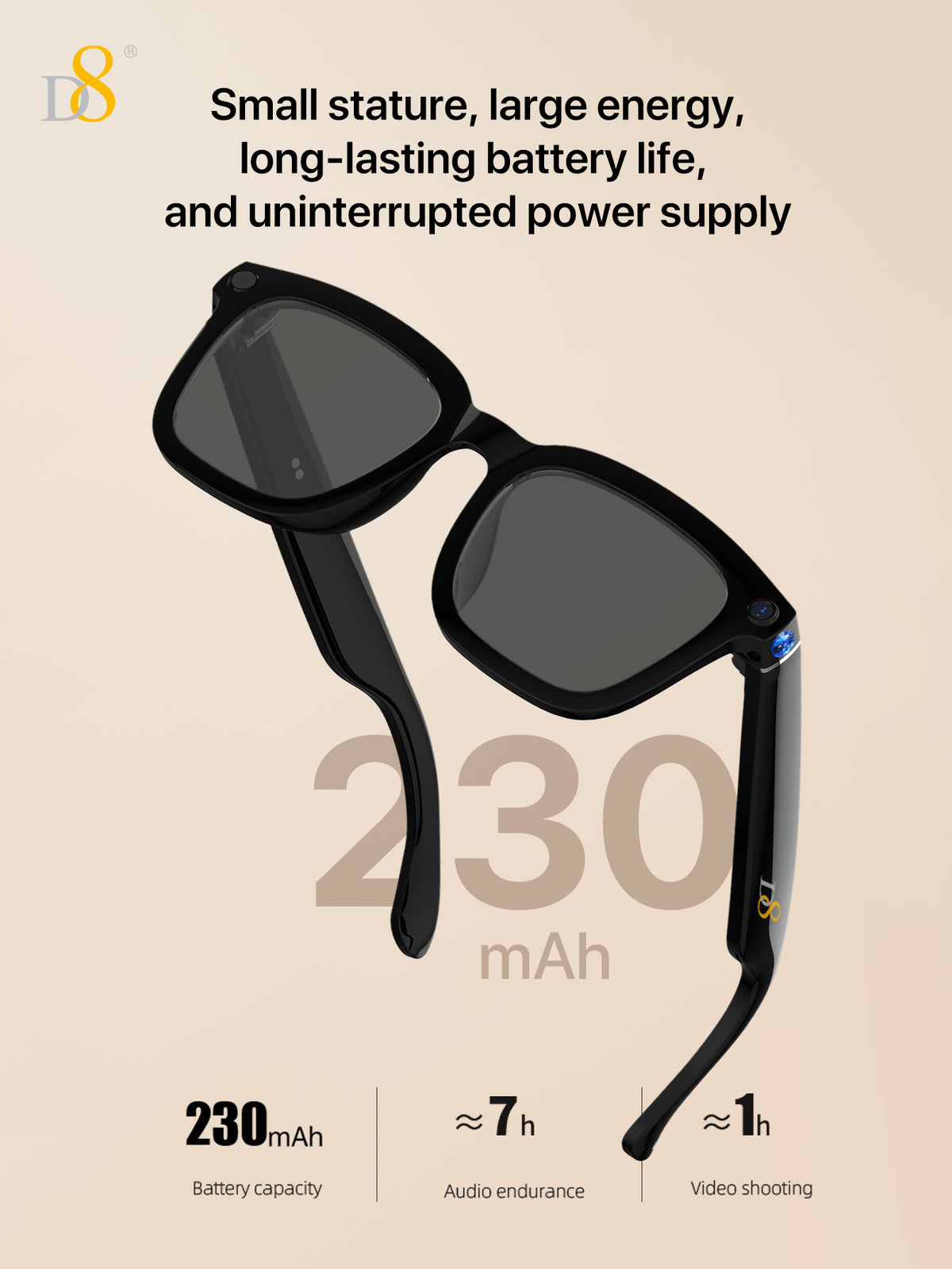 D8 AI Translation Smart Glasses – 110 Languages, UV Audio, Business Travel Edition