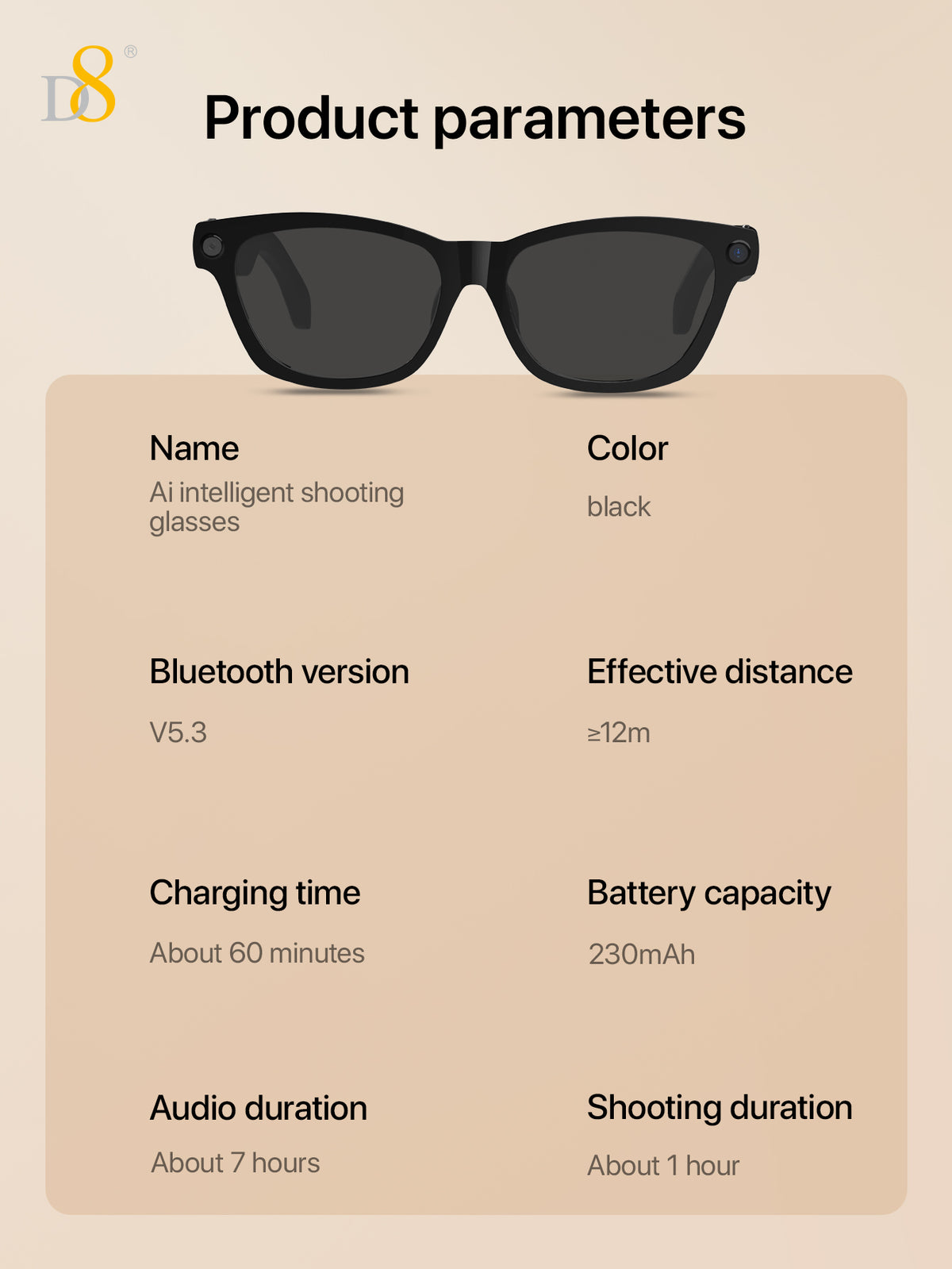 D8 AI Translation Smart Glasses – 110 Languages, UV Audio, Business Travel Edition