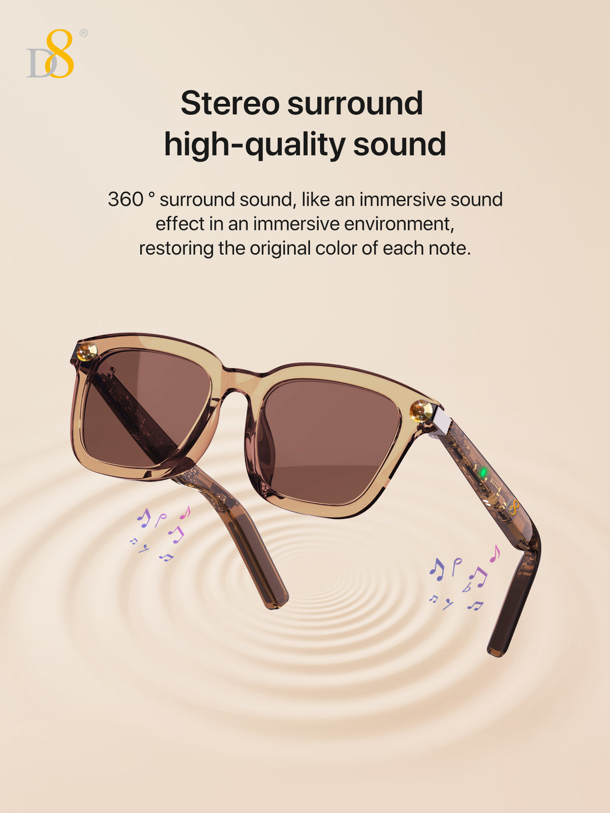 D8 Smart Bluetooth Glasses – Anti-Blue Light UV400 Wireless Audio Eyewear