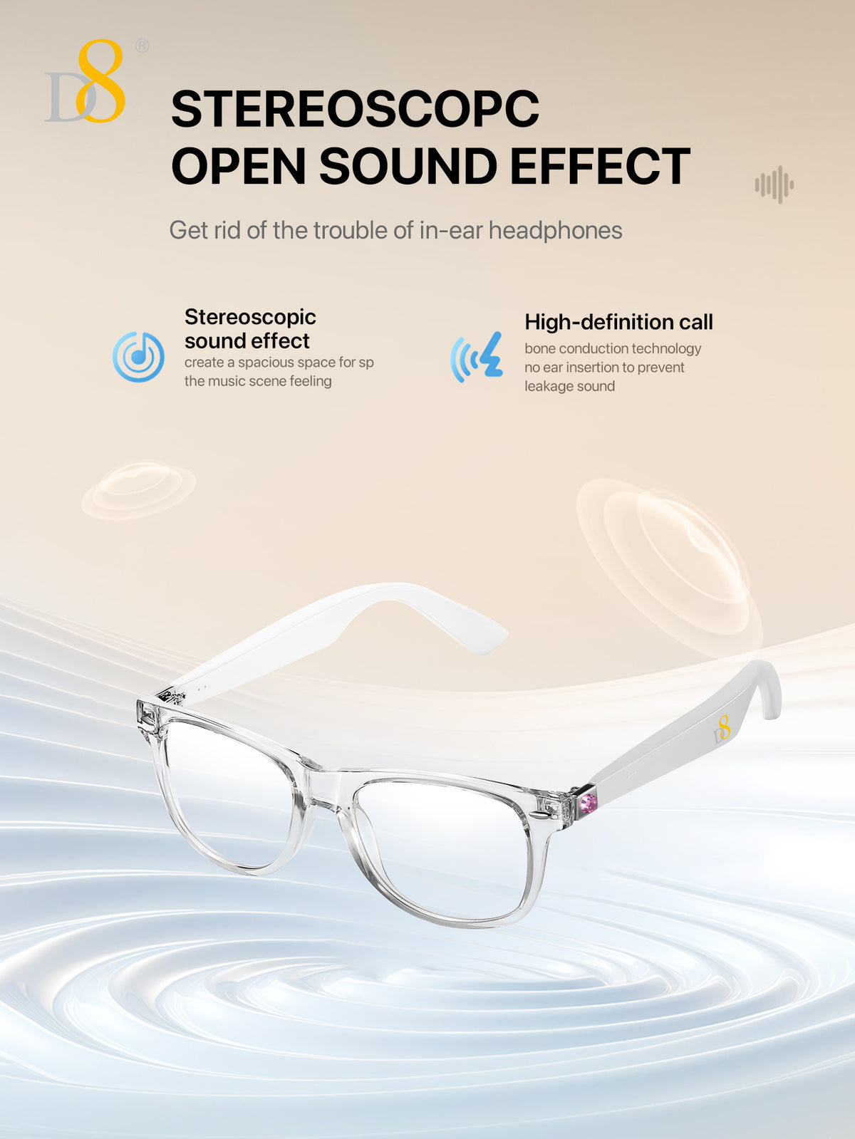 D8 Smart Bluetooth Glasses – Women’s Photochromic Blue Light Office Reading Edition