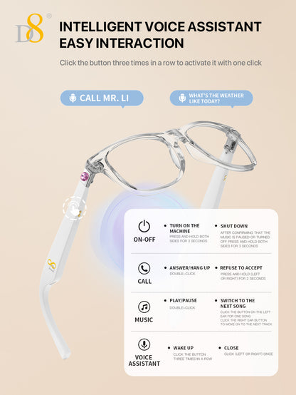 D8 Smart Bluetooth Glasses – Women’s Photochromic Blue Light Office Reading Edition