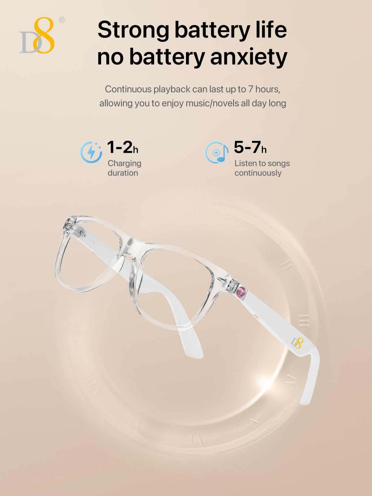 D8 Smart Bluetooth Glasses – Women’s Photochromic Blue Light Office Reading Edition