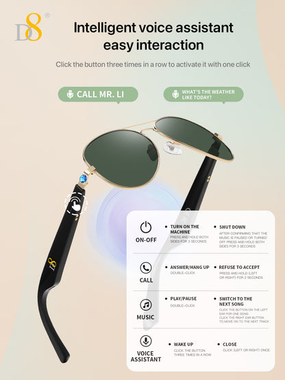 D8 Smart Bluetooth Glasses UV400 Voice Control (Black)