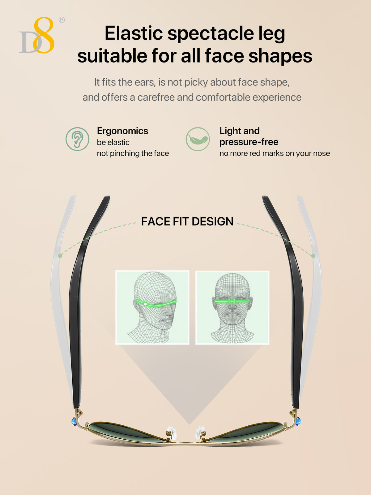 D8 Smart Bluetooth Glasses UV400 Voice Control (Black)