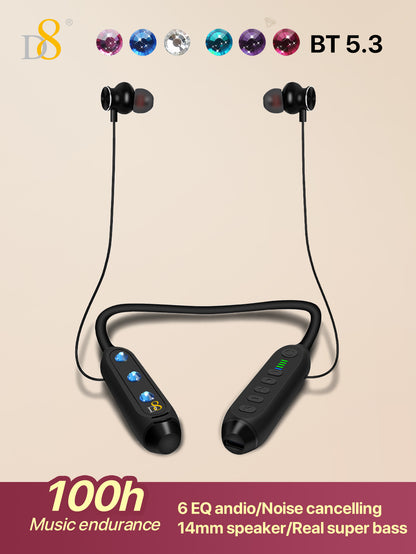 D8 Neckband Wireless Headphones – 100H Bluetooth, Waterproof, Mic