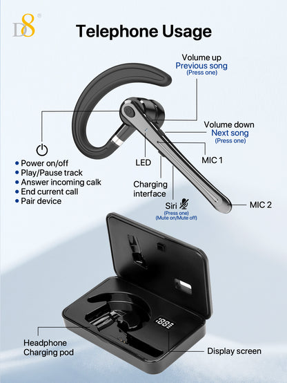 D8 Wireless Earbuds – LED Battery Display, Deep Bass, Noise Canceling