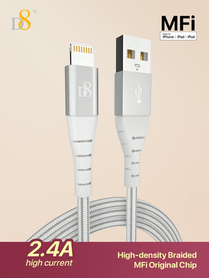 D8 Lightning Fast Charging Data Cable – High-Speed Charger for iPhone, iPad, and More