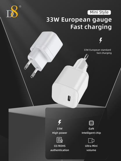 D8 33W USB-C Wall Charger – Fast Charging for iPhone & MacBook