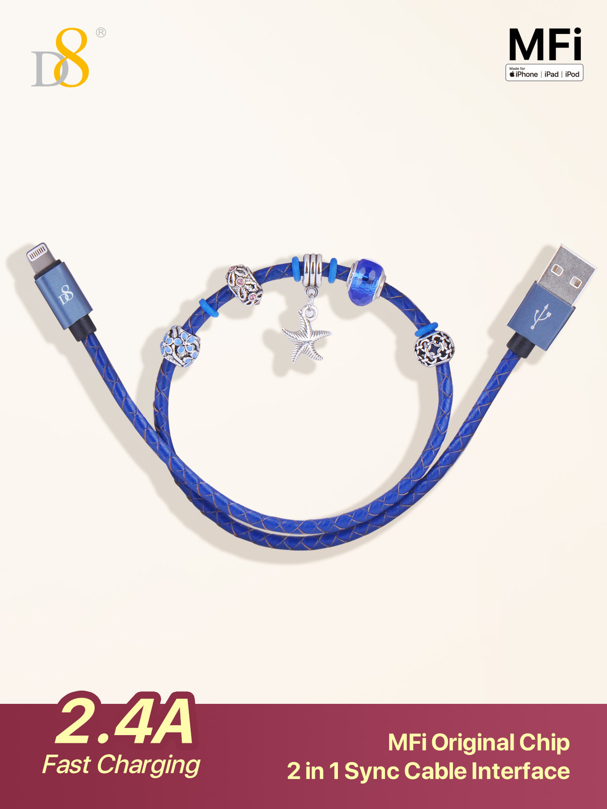Dynamic8 MFi Certified Leather Lightning Cable - 20W PD Fast Charge