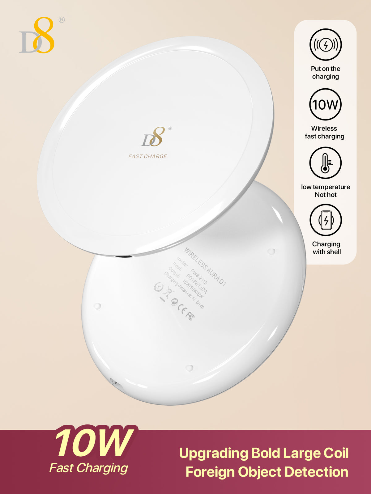 Wireless Fast Charger 7.5-10W PWB-2110 Plastic - Ceramic