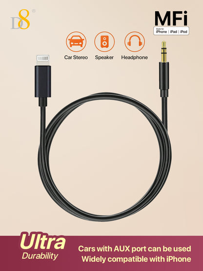 D8 iPhone AUX Cord – Lightning to 3.5mm Audio Cable Headphone Adapter
