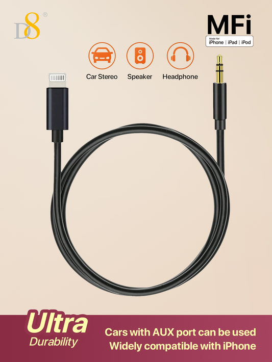 D8 iPhone AUX Cord – Lightning to 3.5mm Audio Cable Headphone Adapter