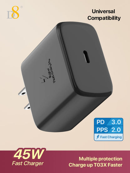 D8 45W USB-C Super Fast Charger, Wall Block for Galaxy/iPhone/Pixel/Tab