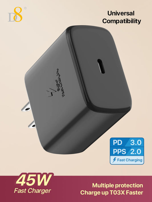 D8 45W USB-C Super Fast Charger, Wall Block for Galaxy/iPhone/Pixel/Tab