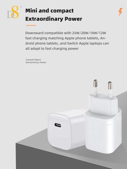 D8 33W USB-C Wall Charger – Fast Charging for iPhone & MacBook