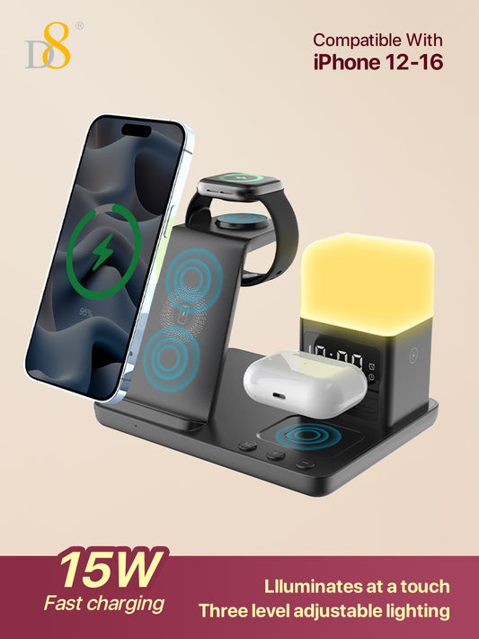 D8 3-in-1 Wireless Charging Station – Fast Charger for iPhone, Apple Watch, AirPods