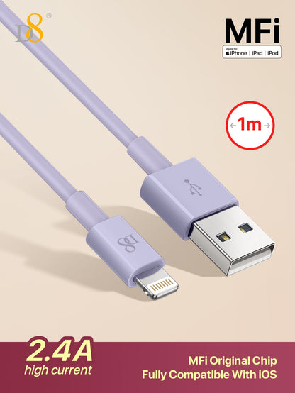 D8 iPhone Charger Cable MFi Certified USB-A to Lightning Fast Charging Multiple Lengths